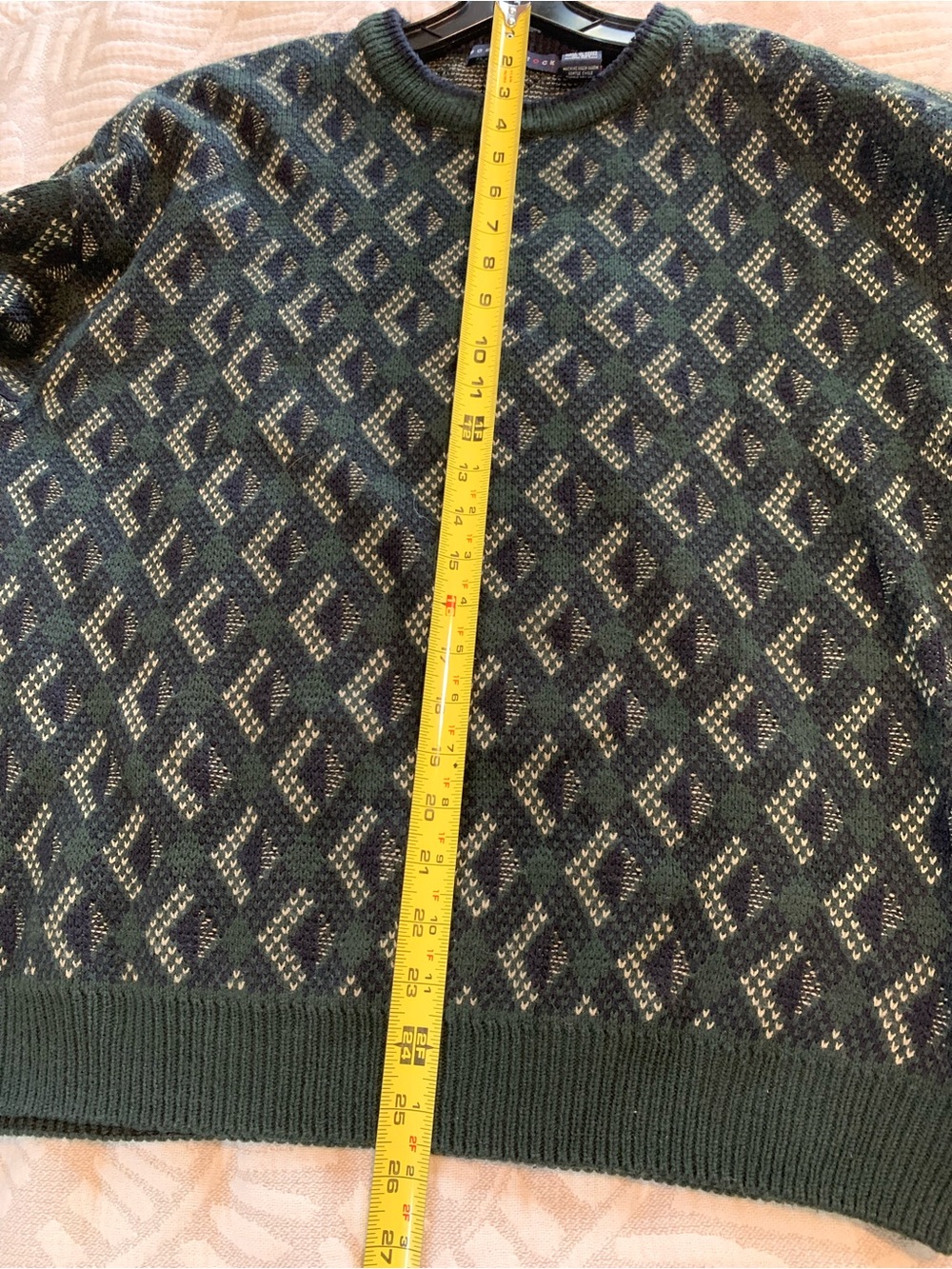 Robert Stock Dark Green, black, cream Geometric Crewneck Sweater in Large - Picture 5 of 8